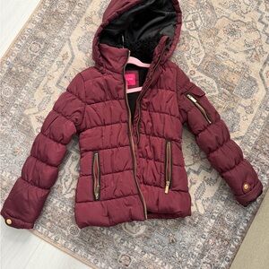 London Fog Burgundy Jacket with Black Fur Collar